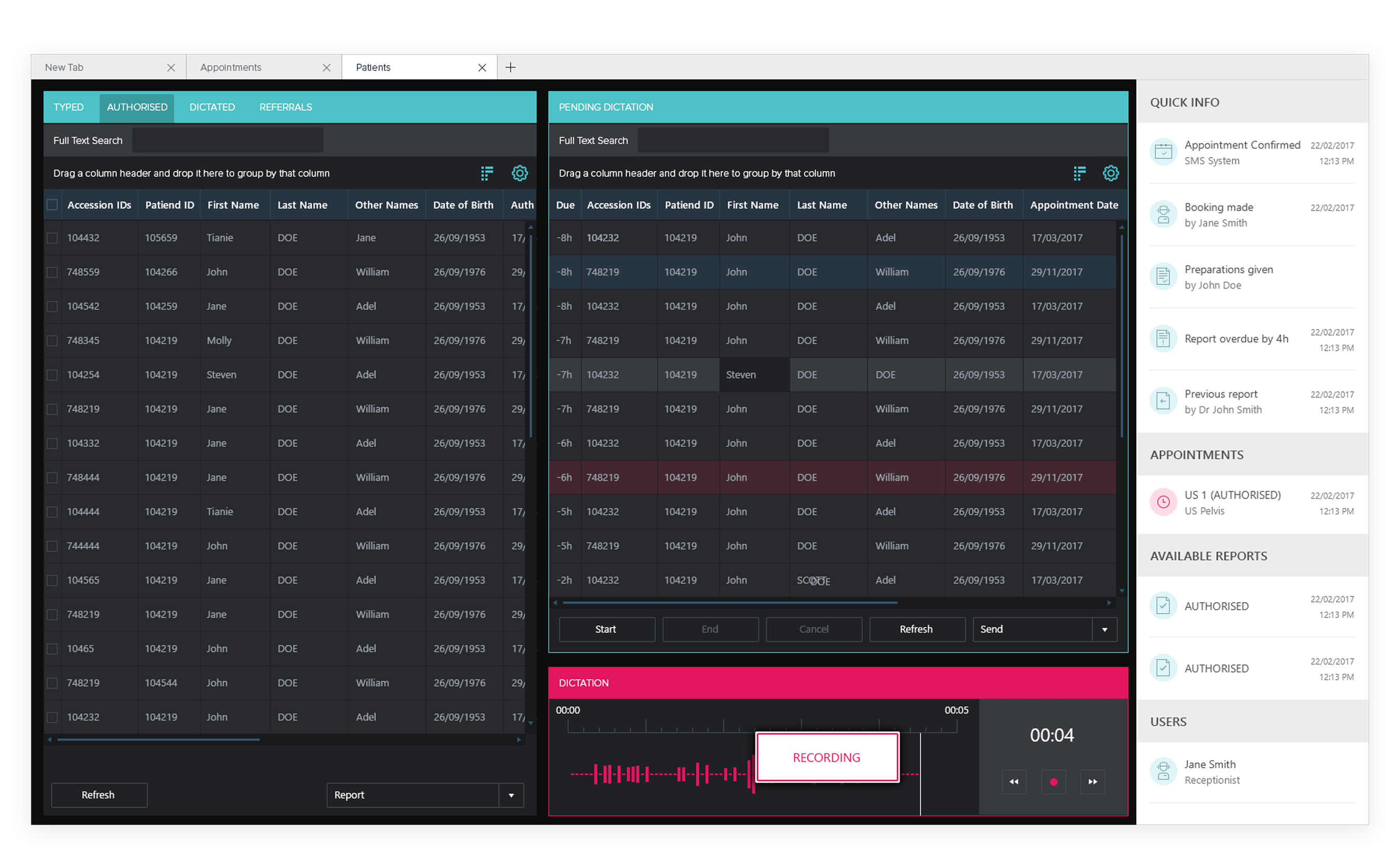 radiologist dictation screen